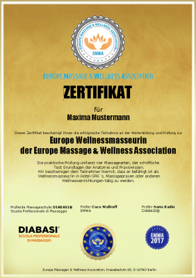 Zertifikat der Europe Massage Association